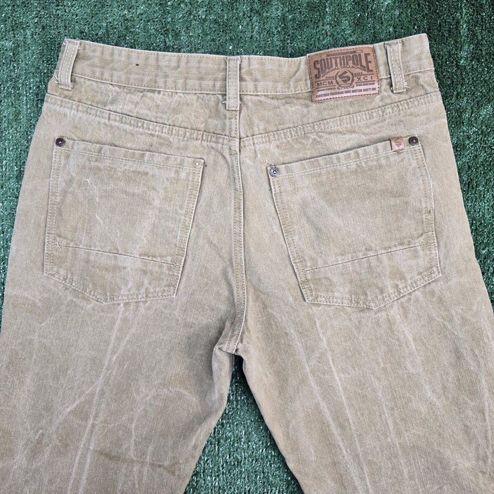 VINTAGE Southpole Jeans Mens 38x29 Khaki Denim Faded Y2K Logo Urban Skater Baggy - Picture 6 of 9